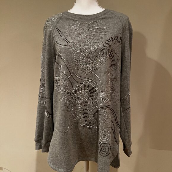 Dries Van Noten Long Sleeve Dragon Phoenix Beaded Tunic Sweatshirt Large Womens - Picture 3 of 7